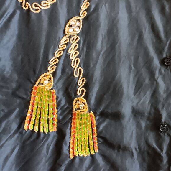 Shangrila Silks Shirt Black Long Sleeve Button Down Sequined Womans XL Vintage - Picture 4 of 13